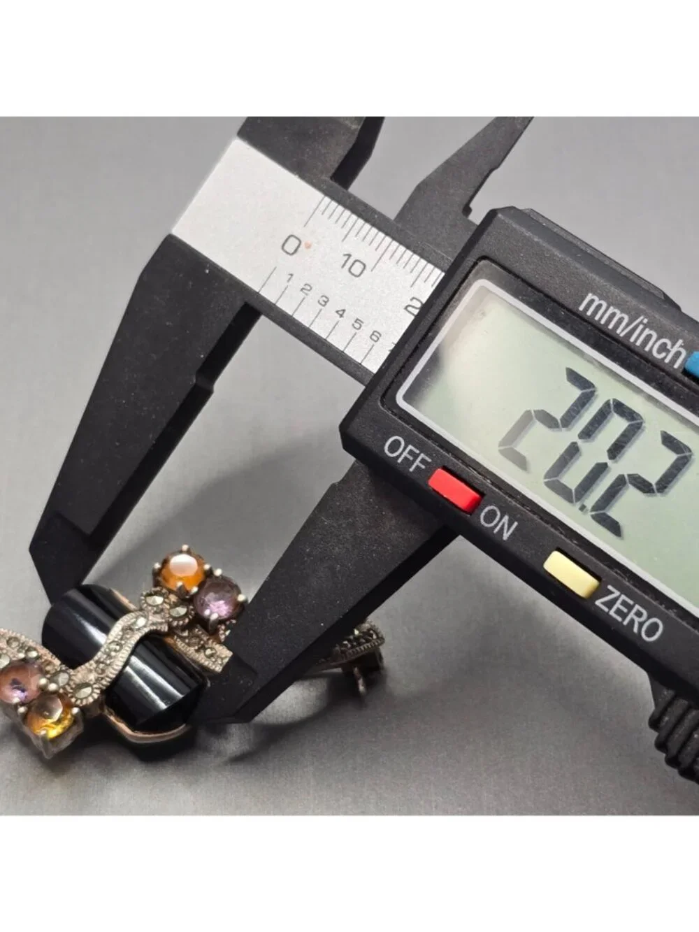 Art Deco Sterling Silver Onyx Amethyst Citrine Marcasite Brooch Vintage C Mark - Picture 10 of 15